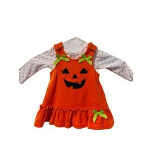 Baby Starters 3M Pumpkin Jumper Bodysuit Set Orange Corduroy Halloween NWT